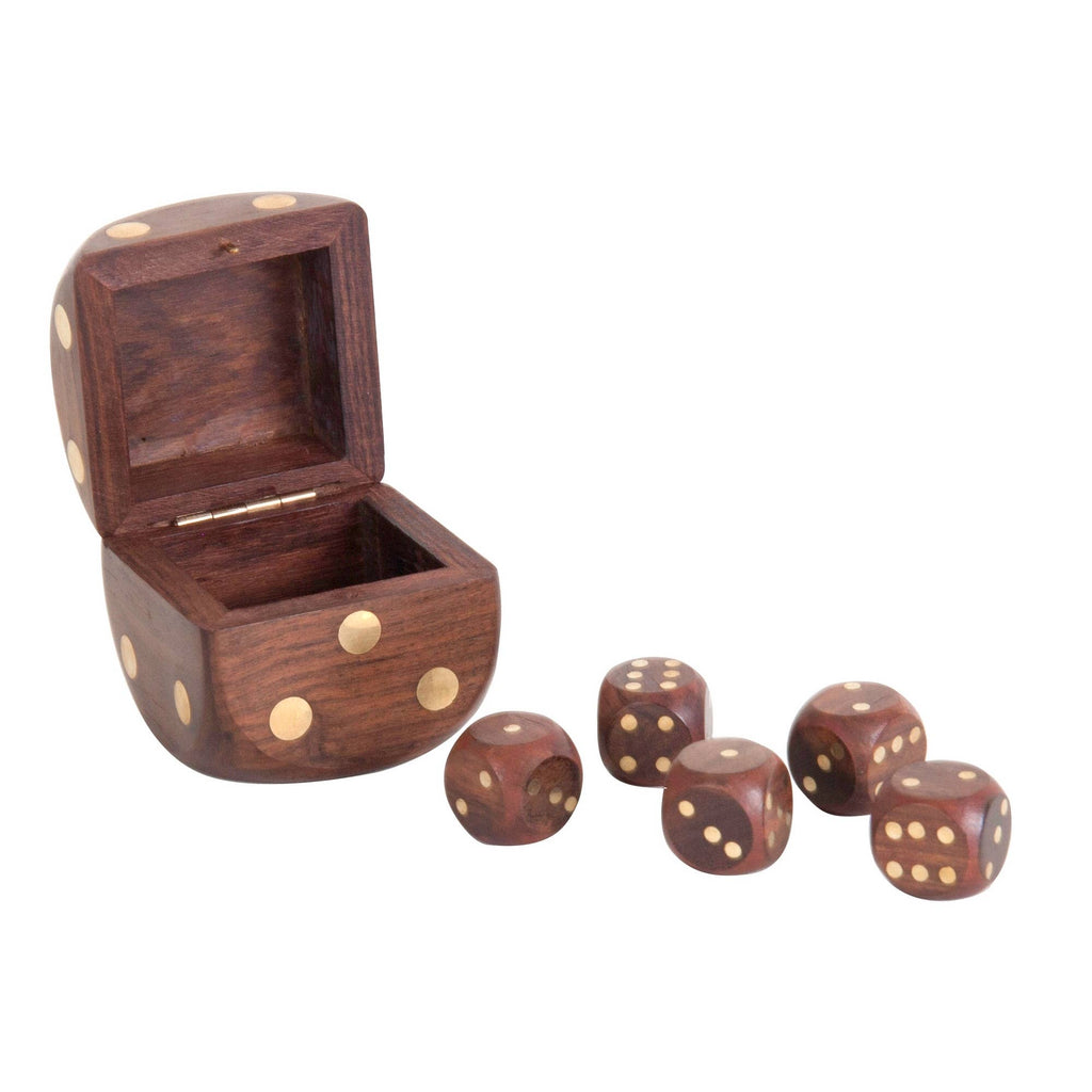 Wood Dice Box With 5 Wood Dices