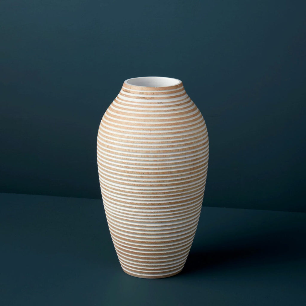 White Striped Kiln Mango Wood Classic Vase