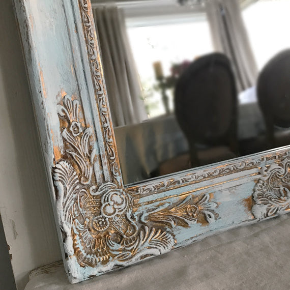 blue and gold thick painted mirror