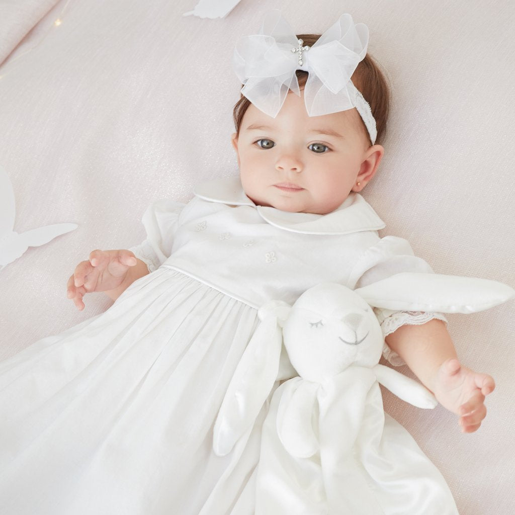 Embroidered Baptism Gown with Lace Bonnet