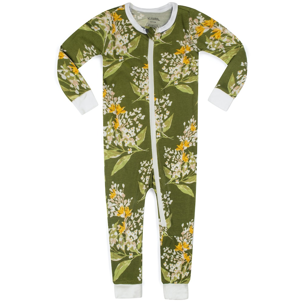 MilkBarn Bamboo Zipper Pajama- Green Floral
