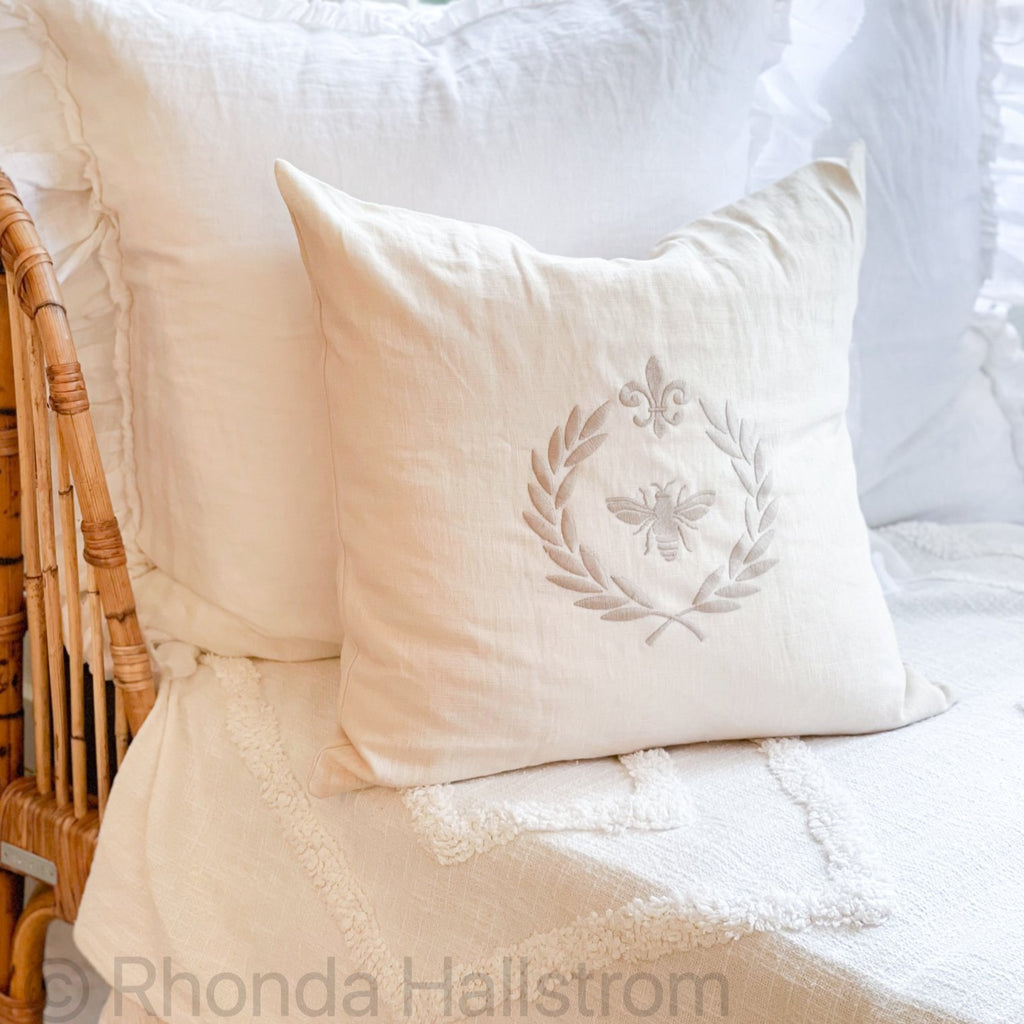 embroidered linen pillow