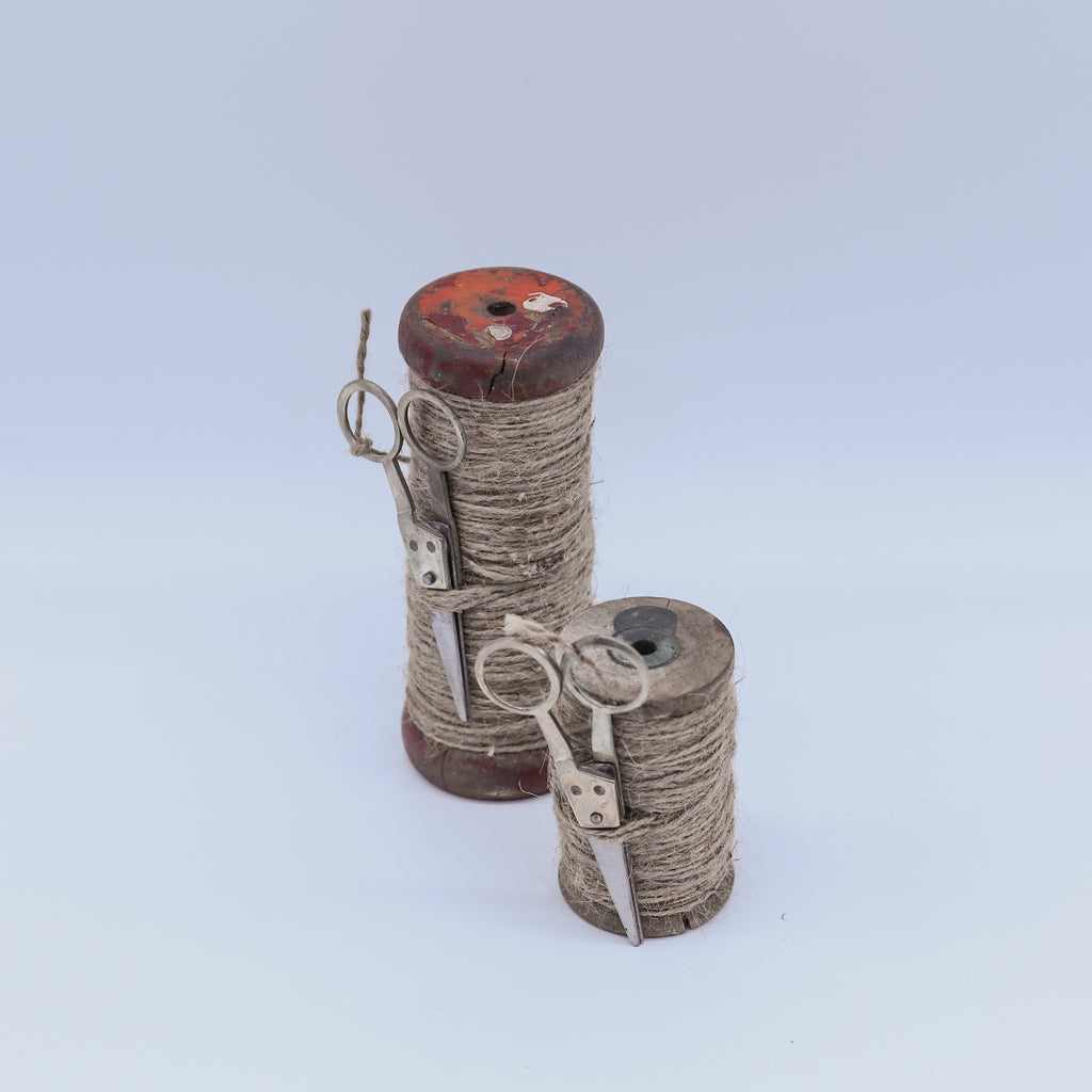 Wooden Spool with Jute and Scissors