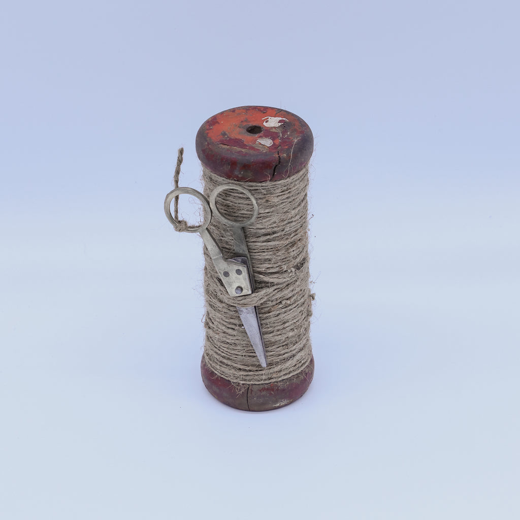 Wooden Spool with Jute and Scissors