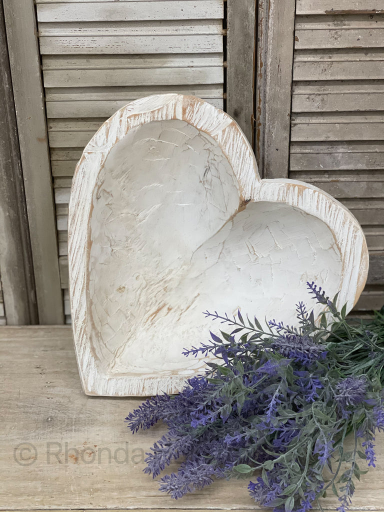 White Wood Heart Bowl