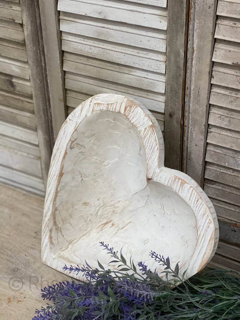 White Wood Heart Bowl
