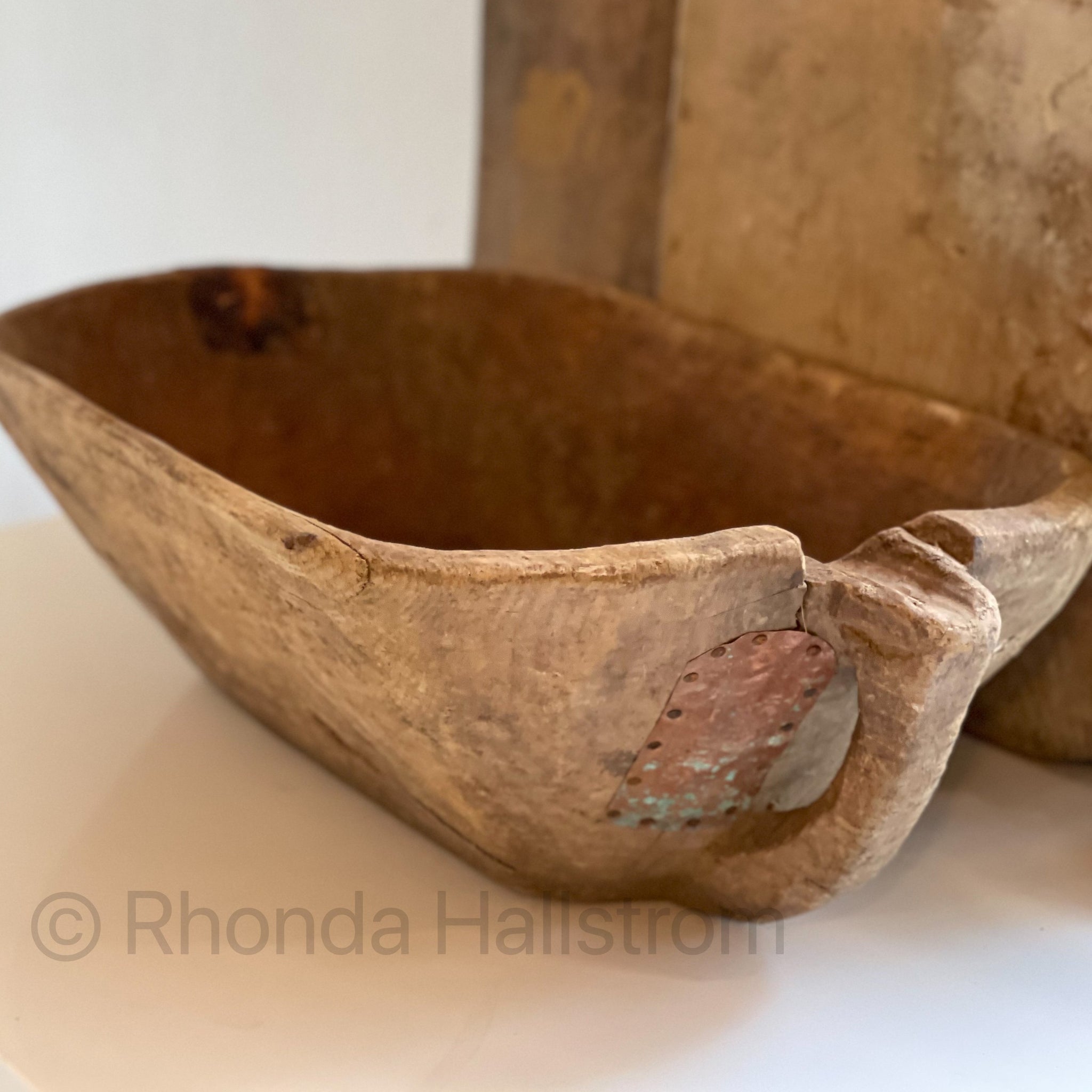 thumbnail image 2 of Vintage Hand-Carved Wooden Dough Bowl | Primitive Trencher Tray | Rustic Farmhouse Kitchen Decor 2 of 3
