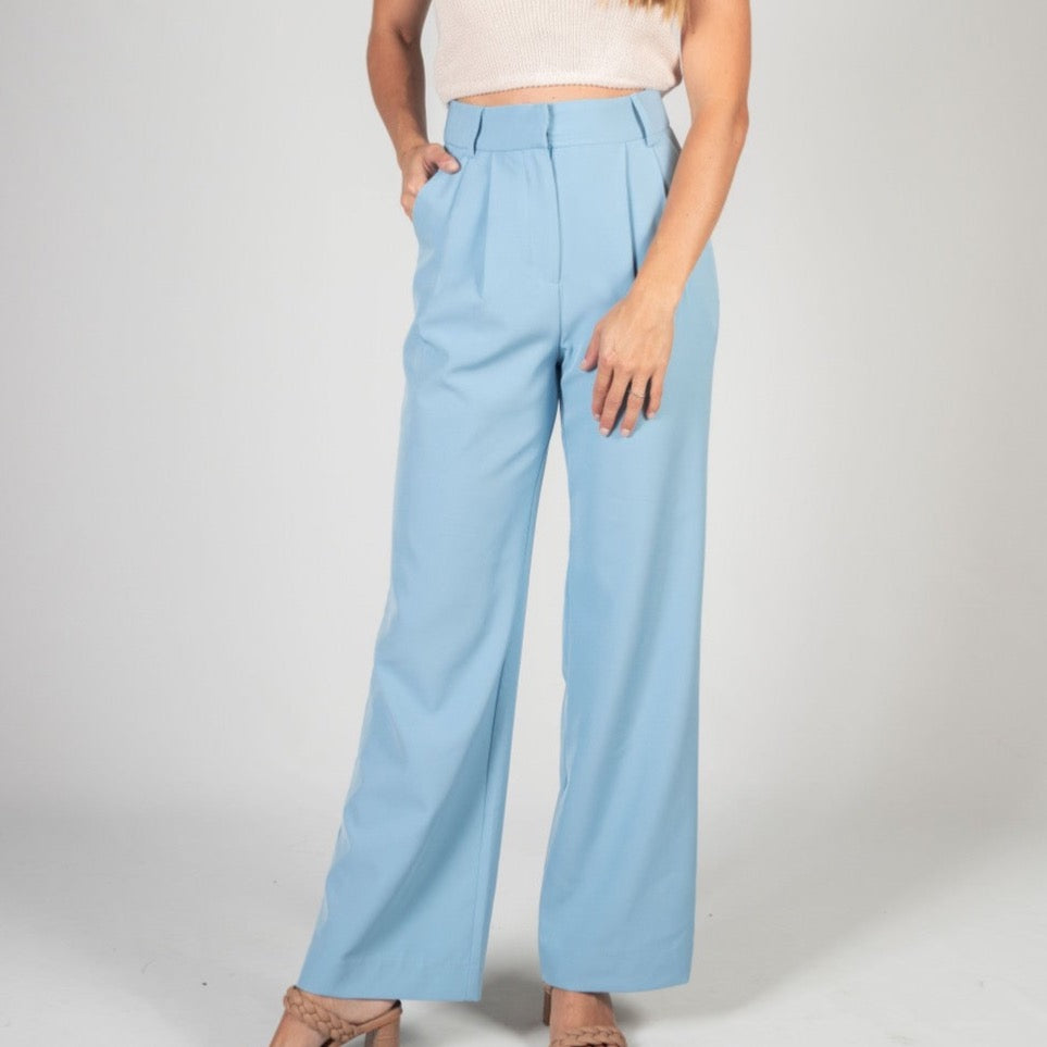 blue High Waisted Slouchy Trousers