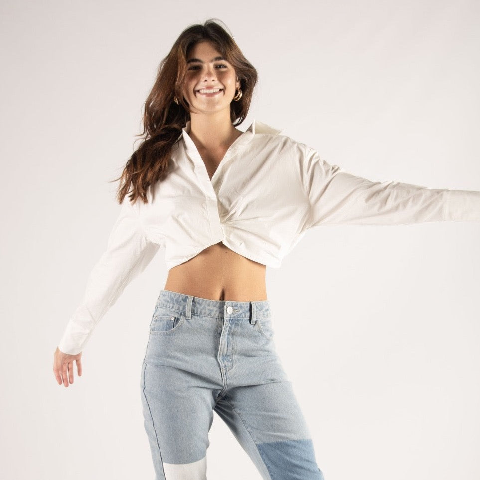 Cotton Cropped Long Sleeve Top