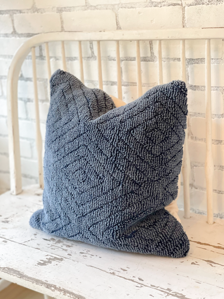 Blue Chenille Throw Pillow Cover