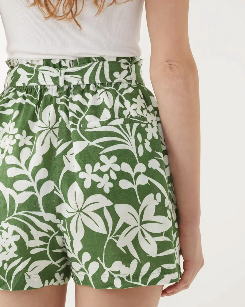 Mersea Billie Linen Shorts White Green Floral