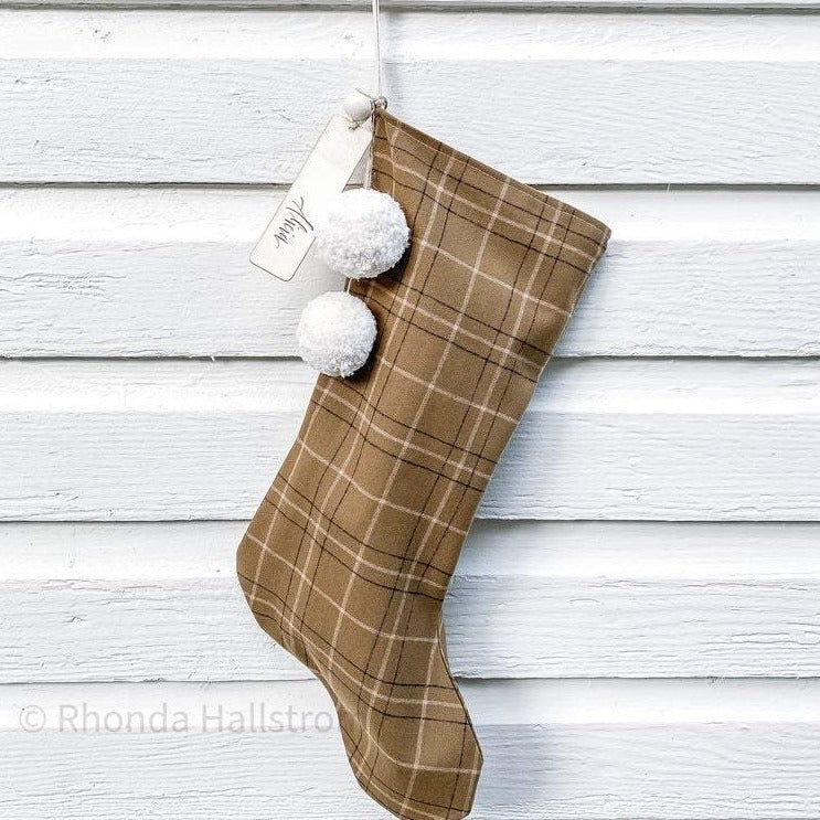 Personalized Tan Plaid Wool Christmas Stockings