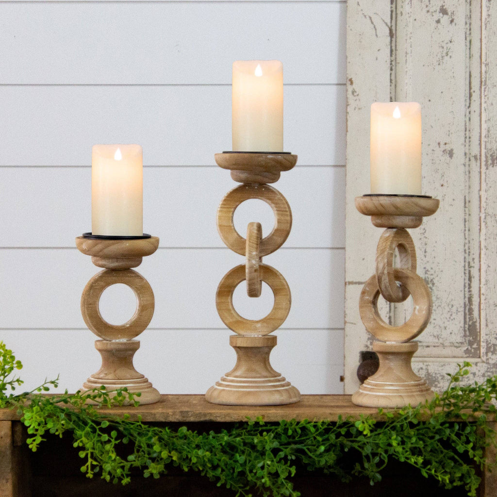 Chain Link Wood Candle Holders (