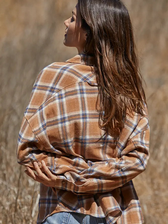 Woven Long Sleeve Plaid Flannel Oversized Shirts