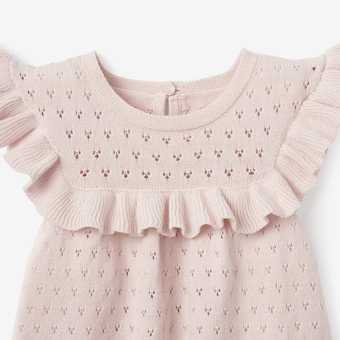 Soft Pink Pointelle Knit Bubble Baby Romper