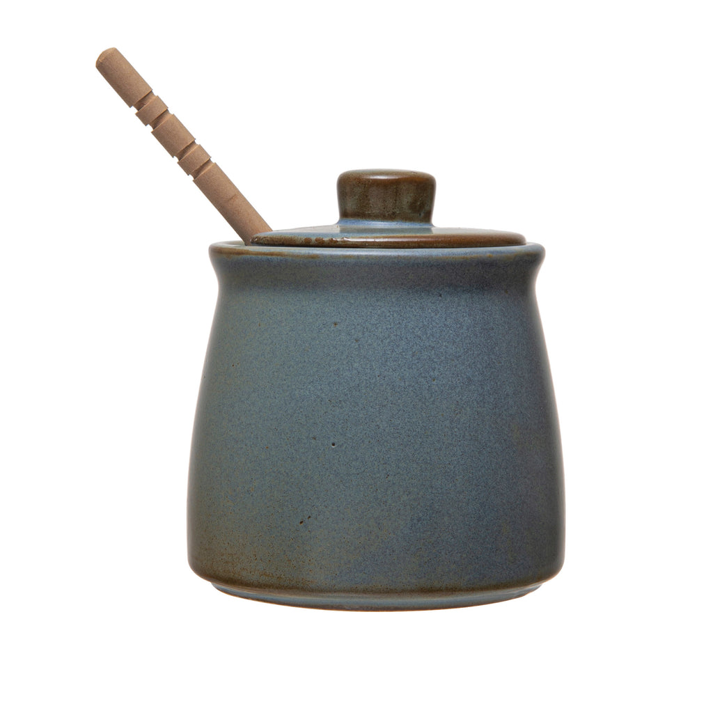 Stoneware Honey Jar with Wood Dipper, Set of 2