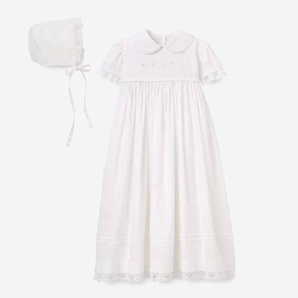 Embroidered Baptism Gown with Lace Bonnet Embroidered Baptism Gown with Lace Bonnet