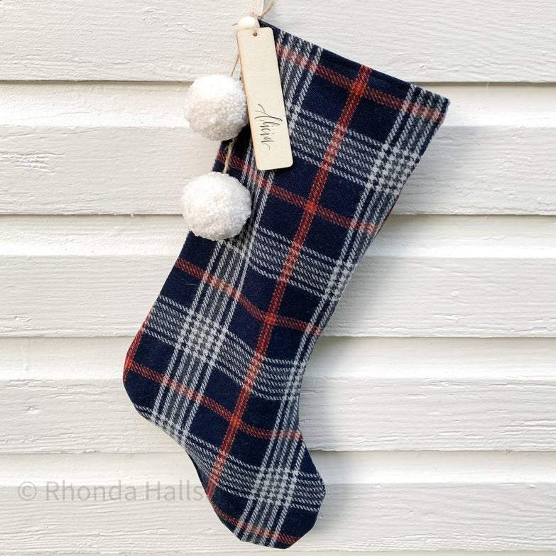 Black and Red Plaid Wool Christmas Stockings