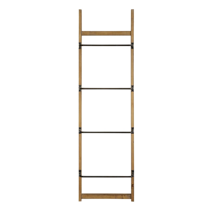 Metal and Wood Wall Rack with 4 Bars