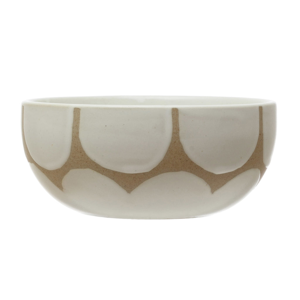 Hand-Painted Stoneware Bowl with Scallop Design