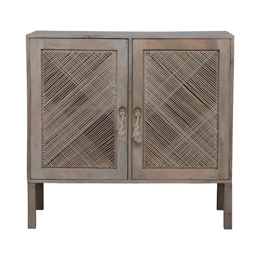 Mango Wood Console with 2 Woven Rope Doors