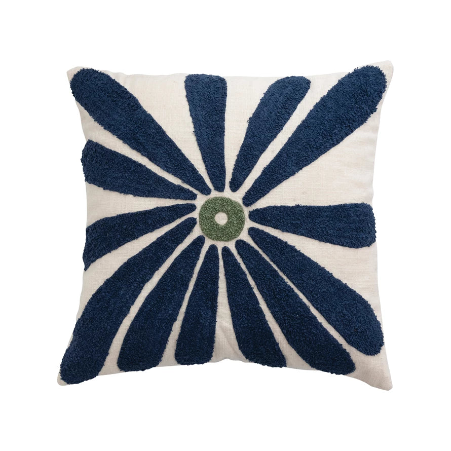 Cotton Slub Pillow with Punch Hook Flower