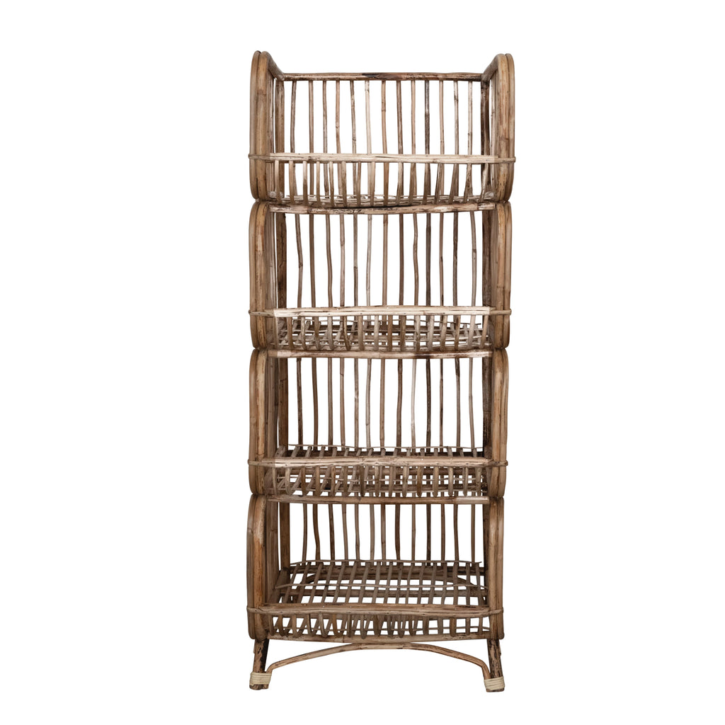 Hand-Woven Rattan Shelf with 4 Shelves