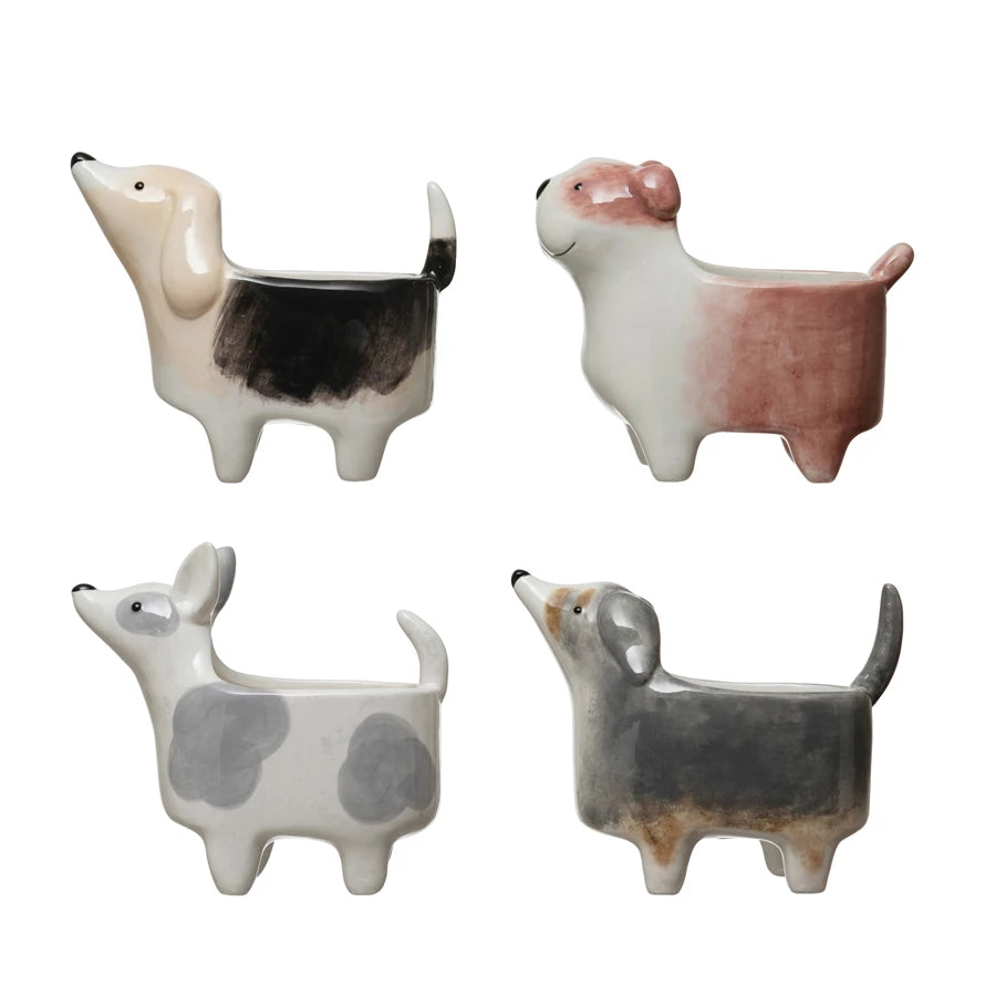 Hand-Painted Ceramic Dog Planter, 4 Styles