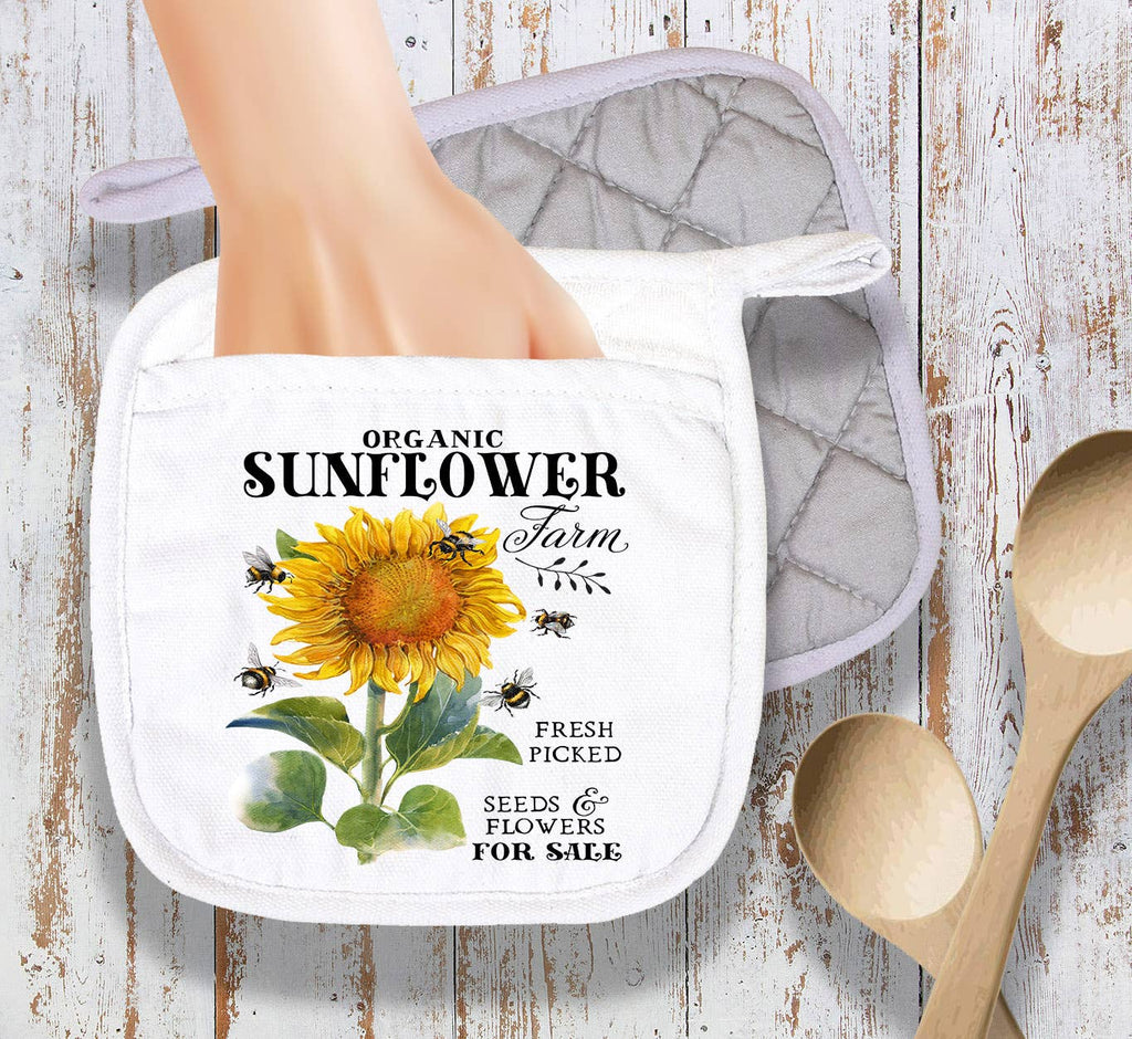 Organic Sunflower Farm Pot Holder Oven Mitt