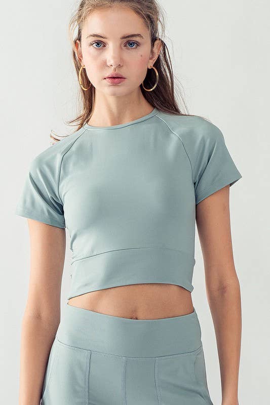 SHORT SLEEVE CROP FITTED TOP: SMOKE BLUE