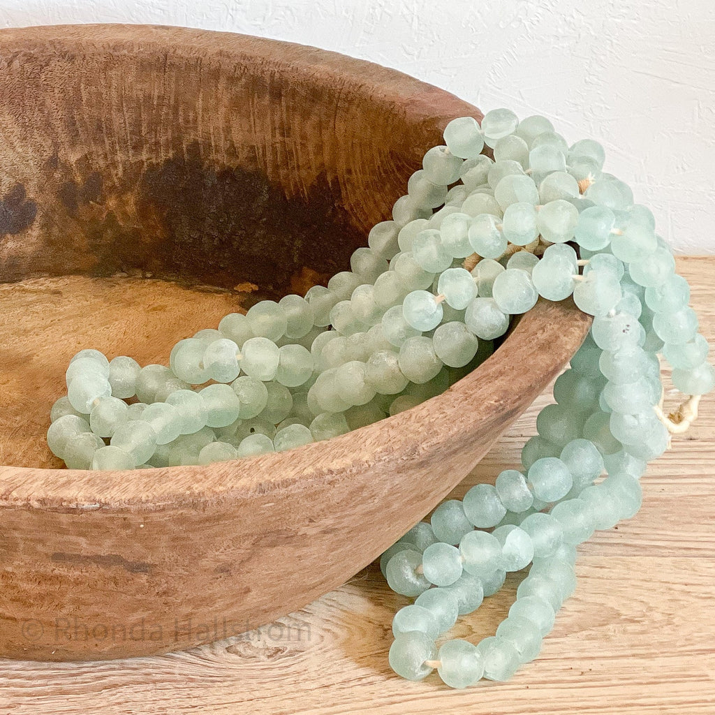 30 Jumbo Aqua Recycled Glass Beads: Cultured Sea Glass Beads Boho Glass Beads Round