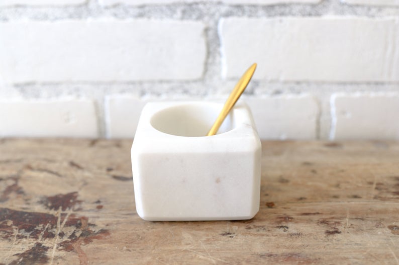 Marble Salt Cellar with Gold Spoon