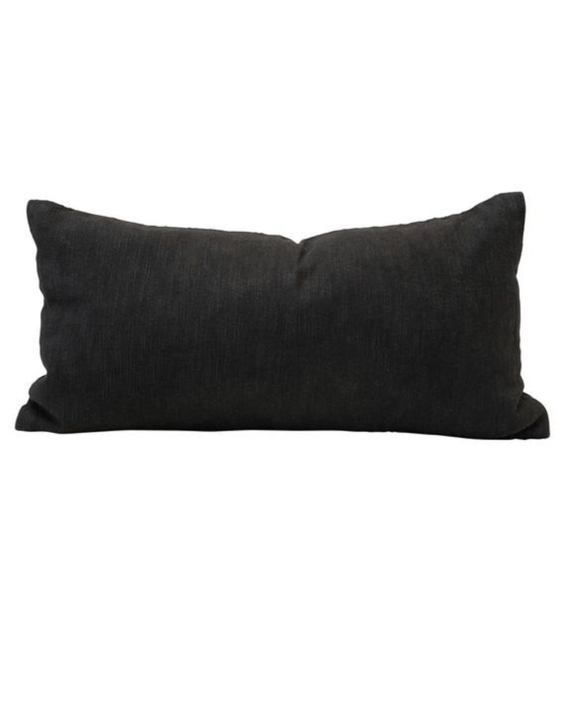 Woven Cotton Lumbar Pillow w/ Appliqued Design, Black & White Chunky Knit Throw Pillows Geometric