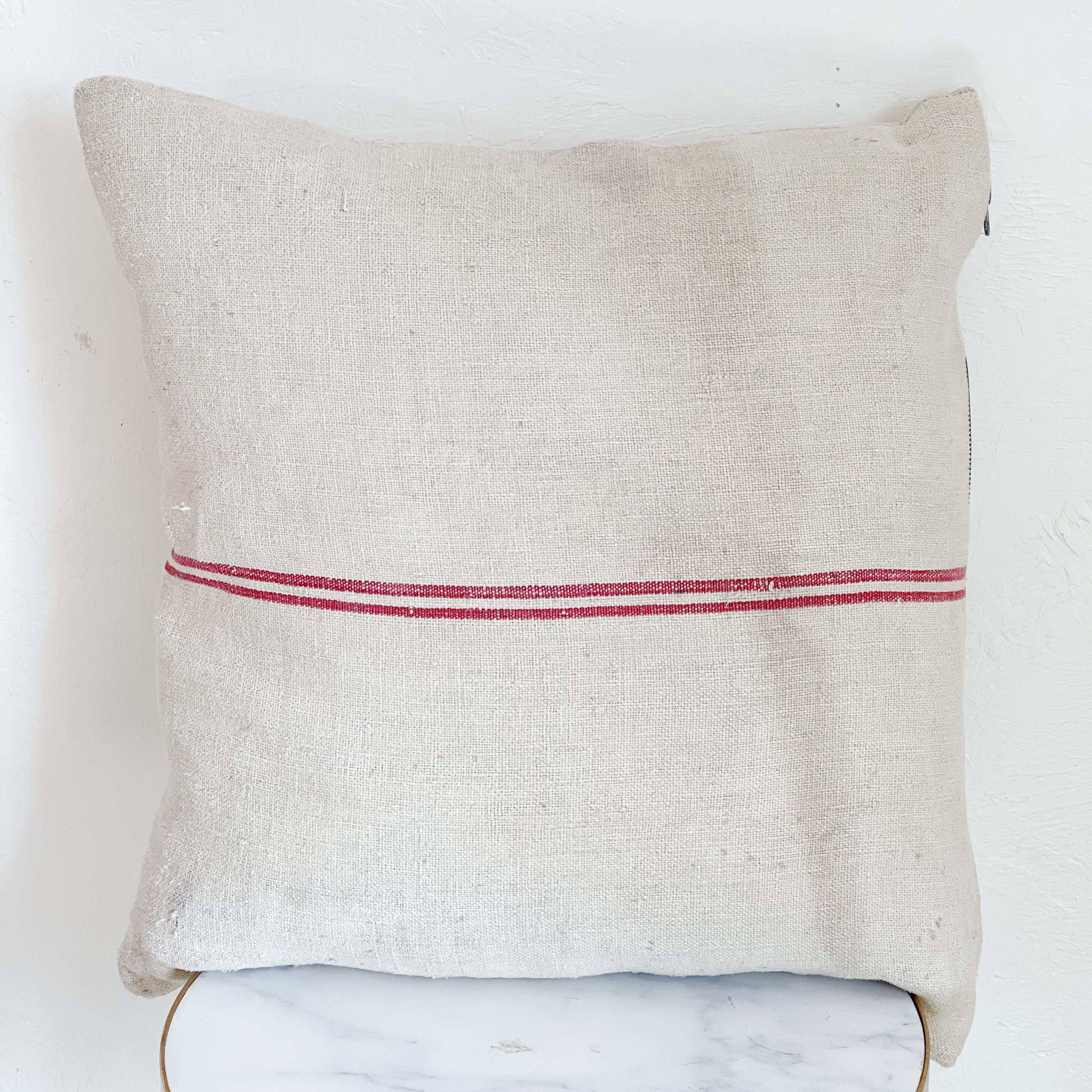 Vintage Red Burlap Stripe Pillow