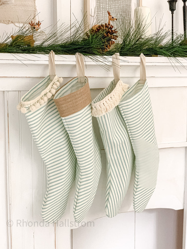 Set 4 Blue Ticking Stripe Christmas Stockings
