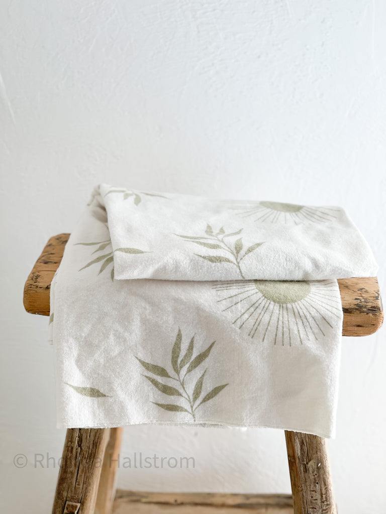 Soft Baby Swaddle Blanket/White Cotton Gauze or Cream Flannel with Leaves
