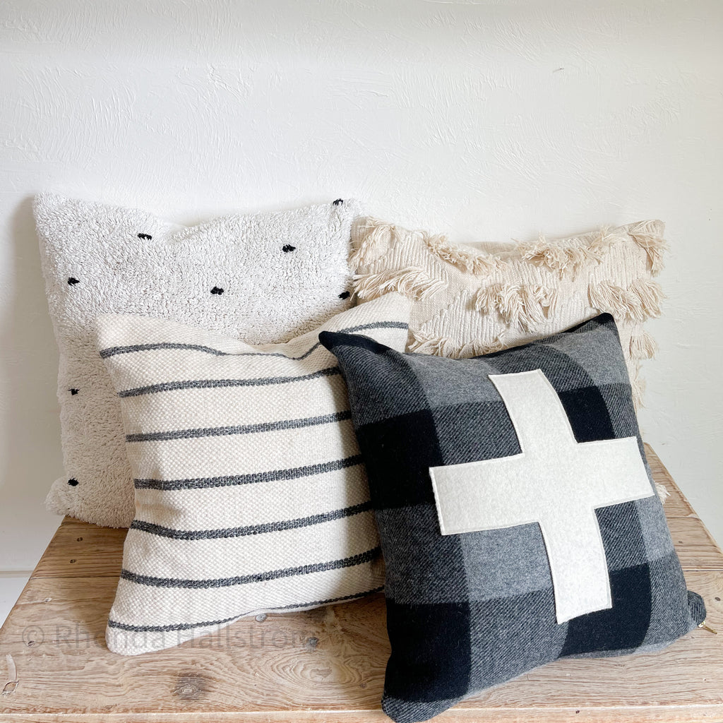 Pendleton Wool Pillow/ Black Buffalo Check Swiss Cross Throw Pillow/ 20” Farmhouse Pillow