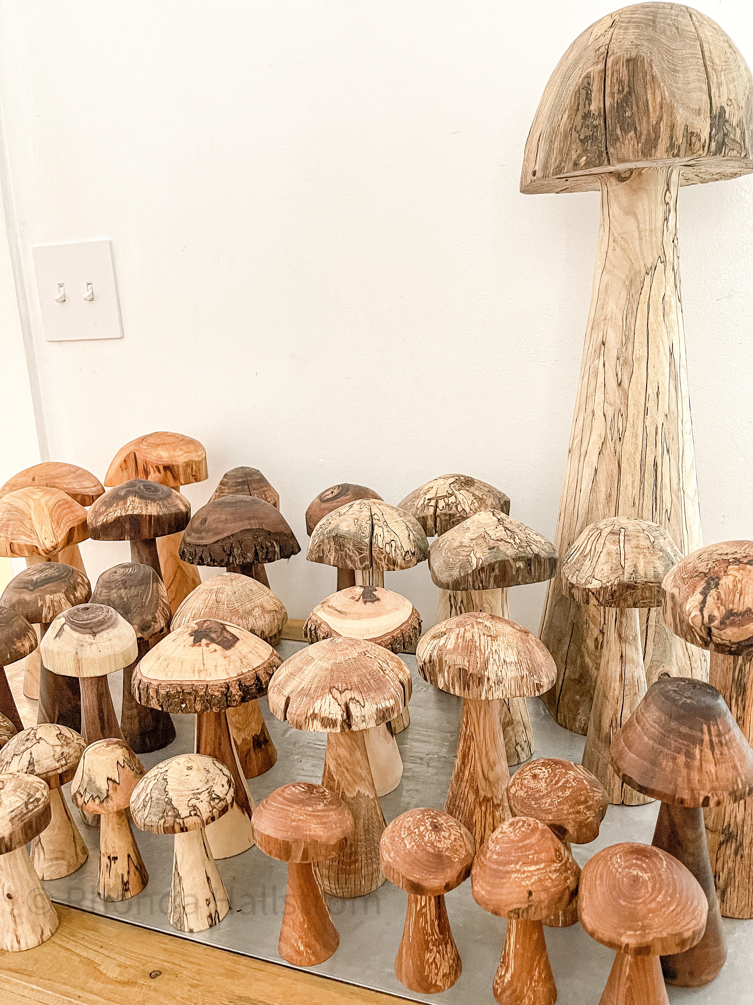 Hand Carved Small Wooden Mushroom Forest