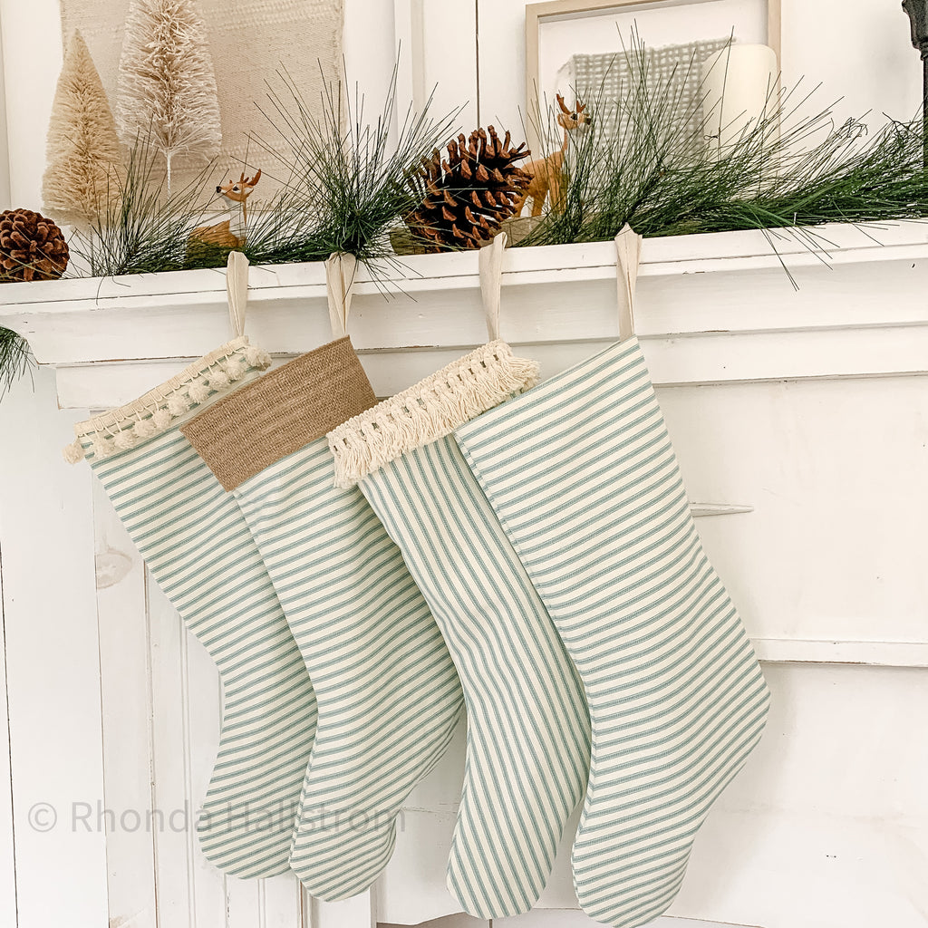 Set 4 Blue Ticking Stripe Christmas Stockings