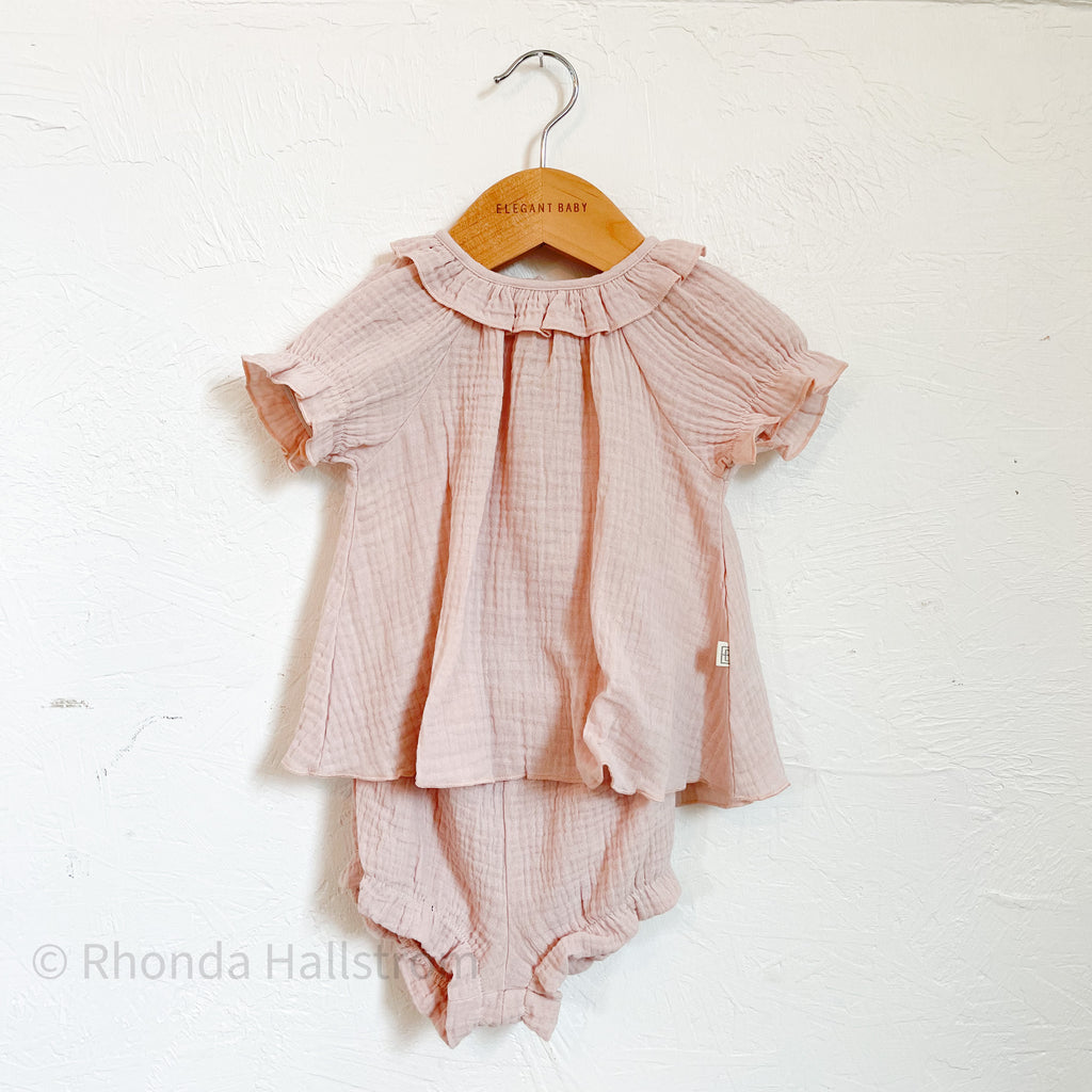 Muslin Dress and Bloomers in Blush