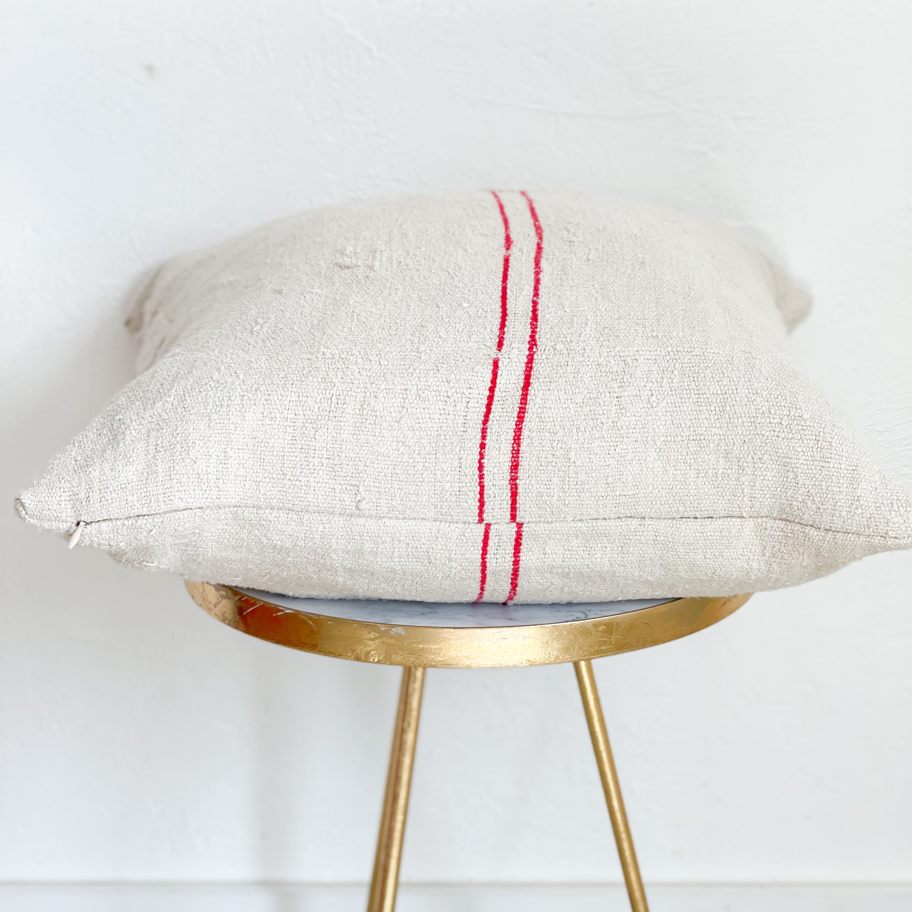 Vintage Red Burlap Stripe Pillow