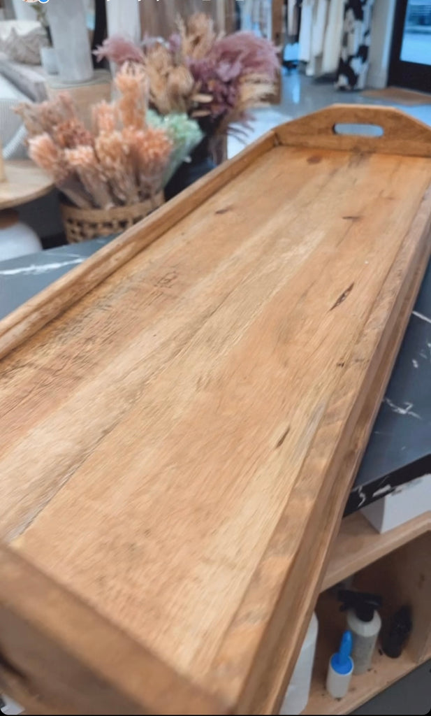 black Long Wood Rustic Tray