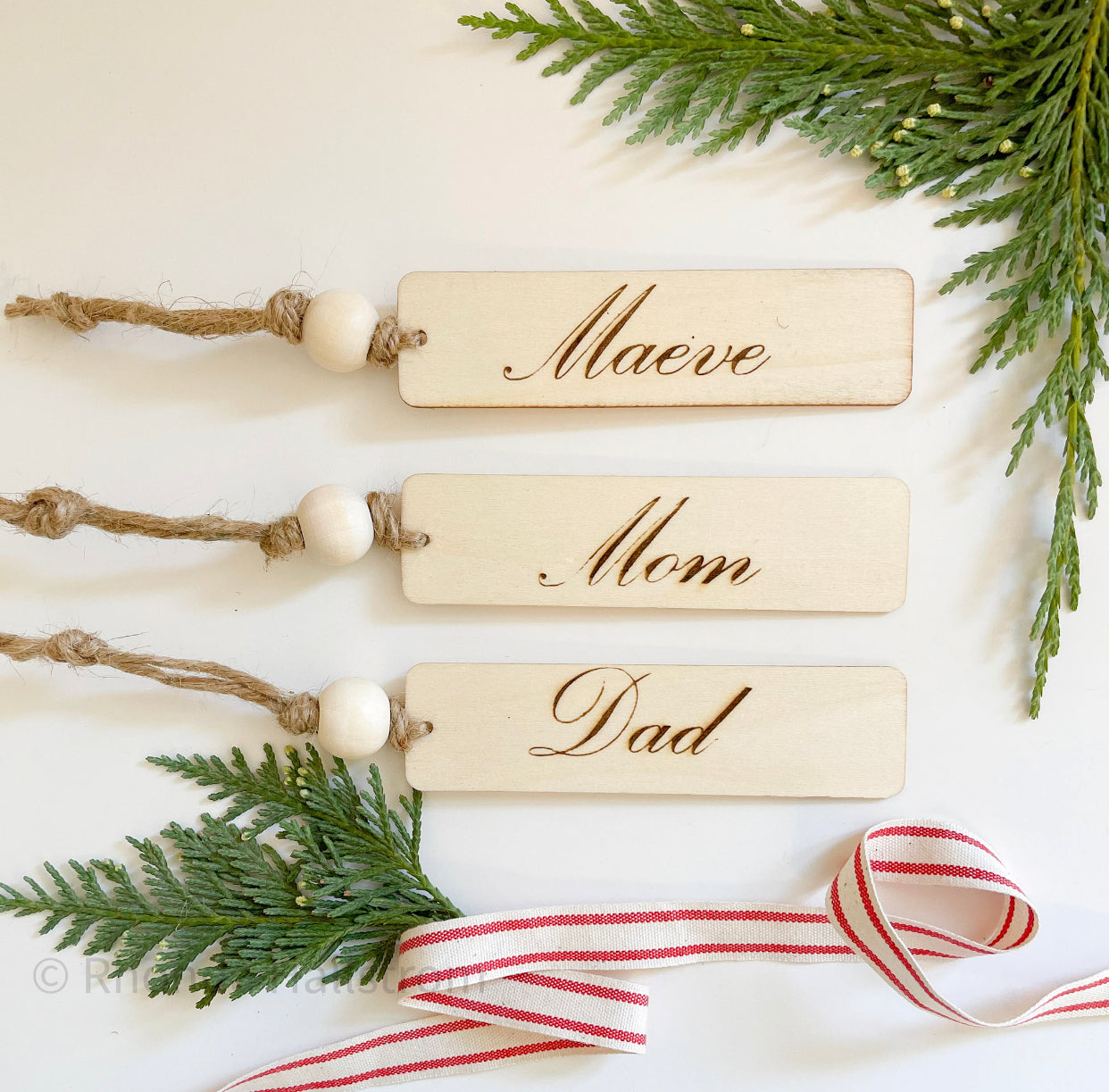 Custom Christmas Gift Tag, Handmade Wood Tag with Personalization