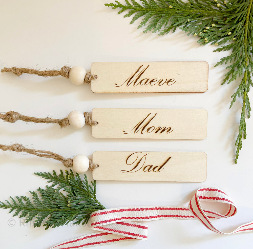 Personalized Wood Name Tags/Custom Christmas Stocking Tags/Gift Tags/Hand Written