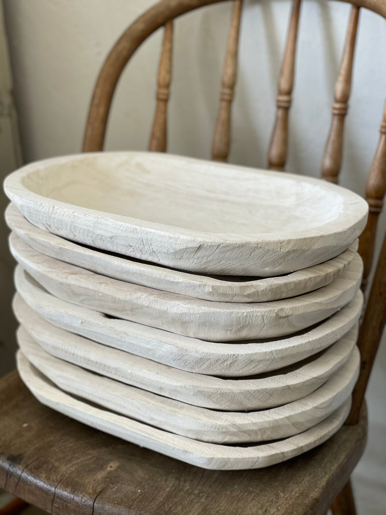 White Dough Bowl/ Wood Farmhouse Tray 