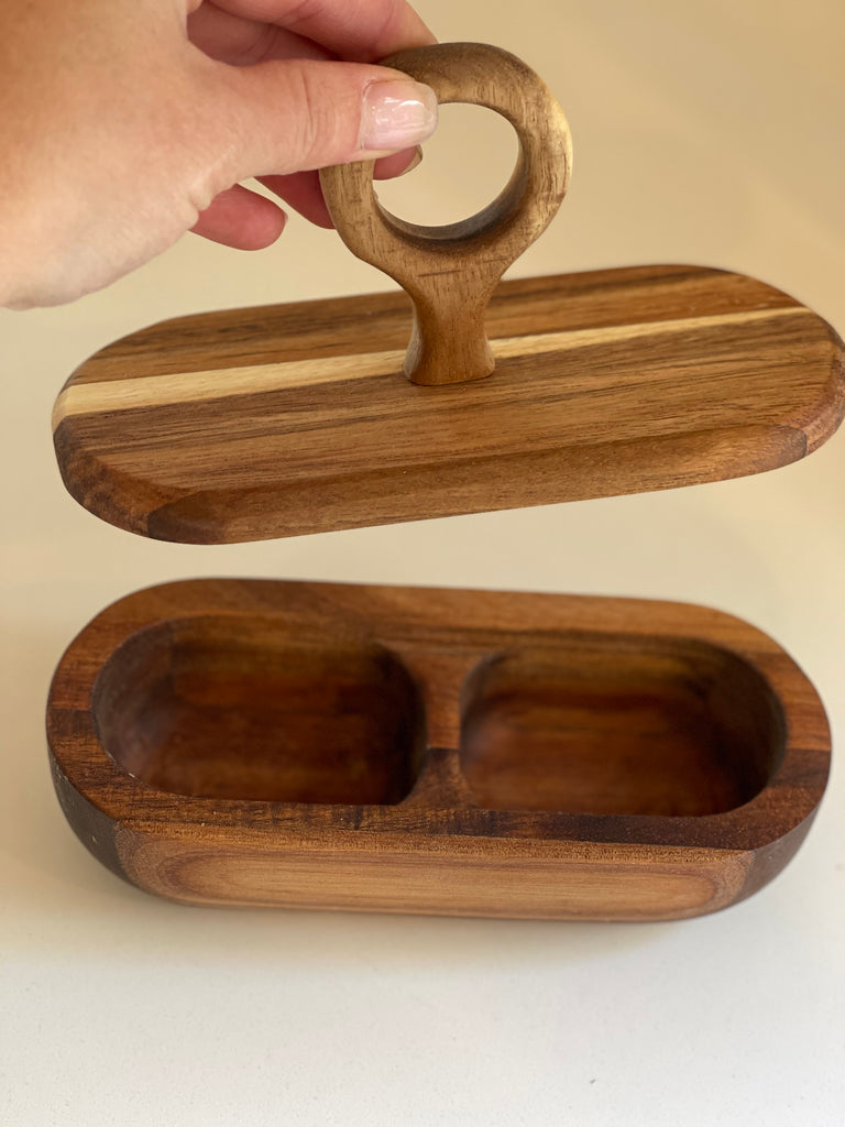 Wood Divided Kitchen Dish Salt and Pepper
