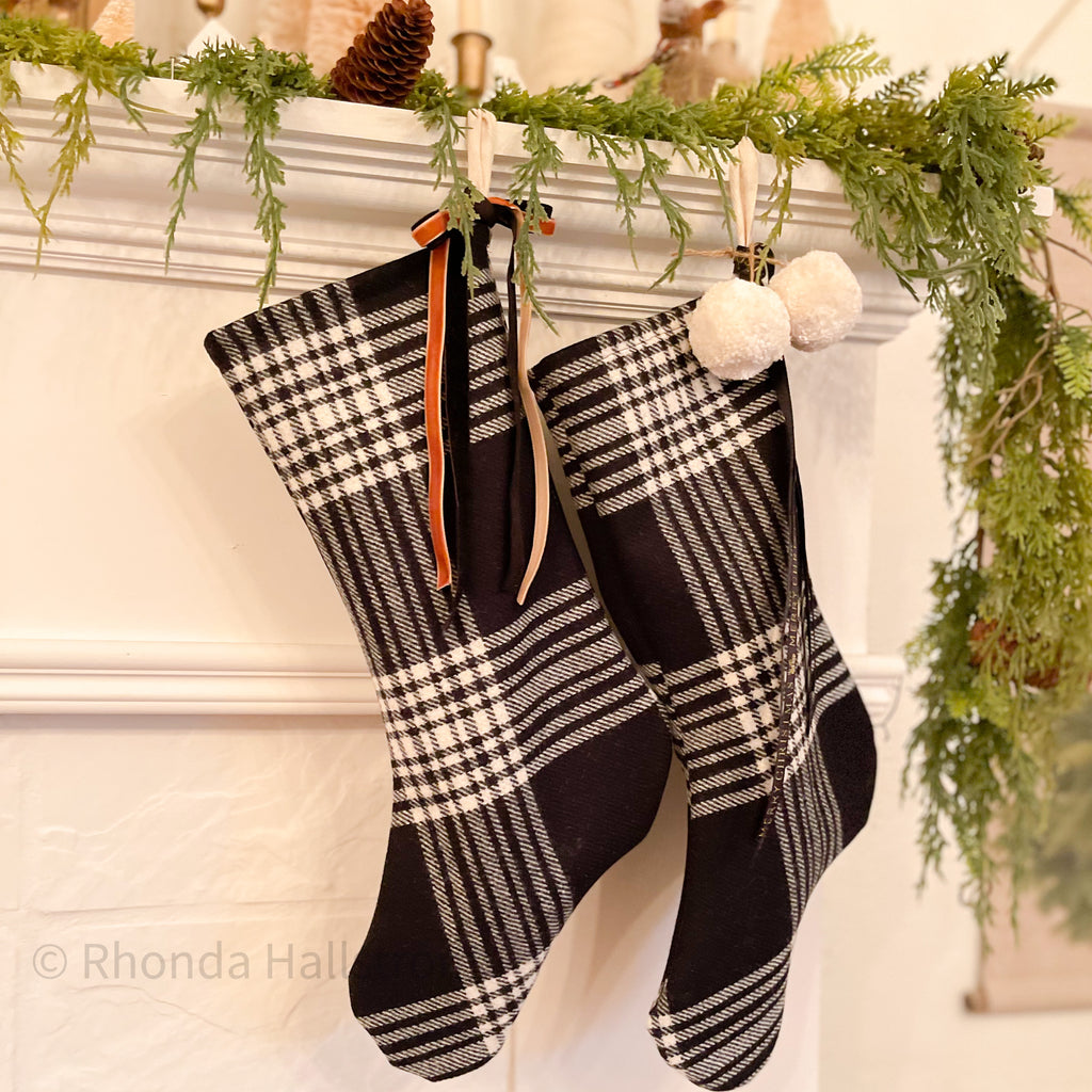 Black Wool Tartan Plaid Christmas Stocking