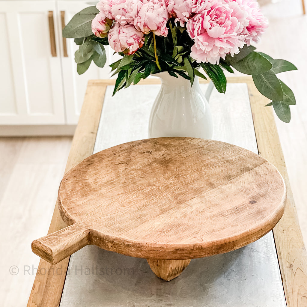 Large Round Wood Riser with Handle/ Handmade Farmhouse Decor/Charcuterie Board