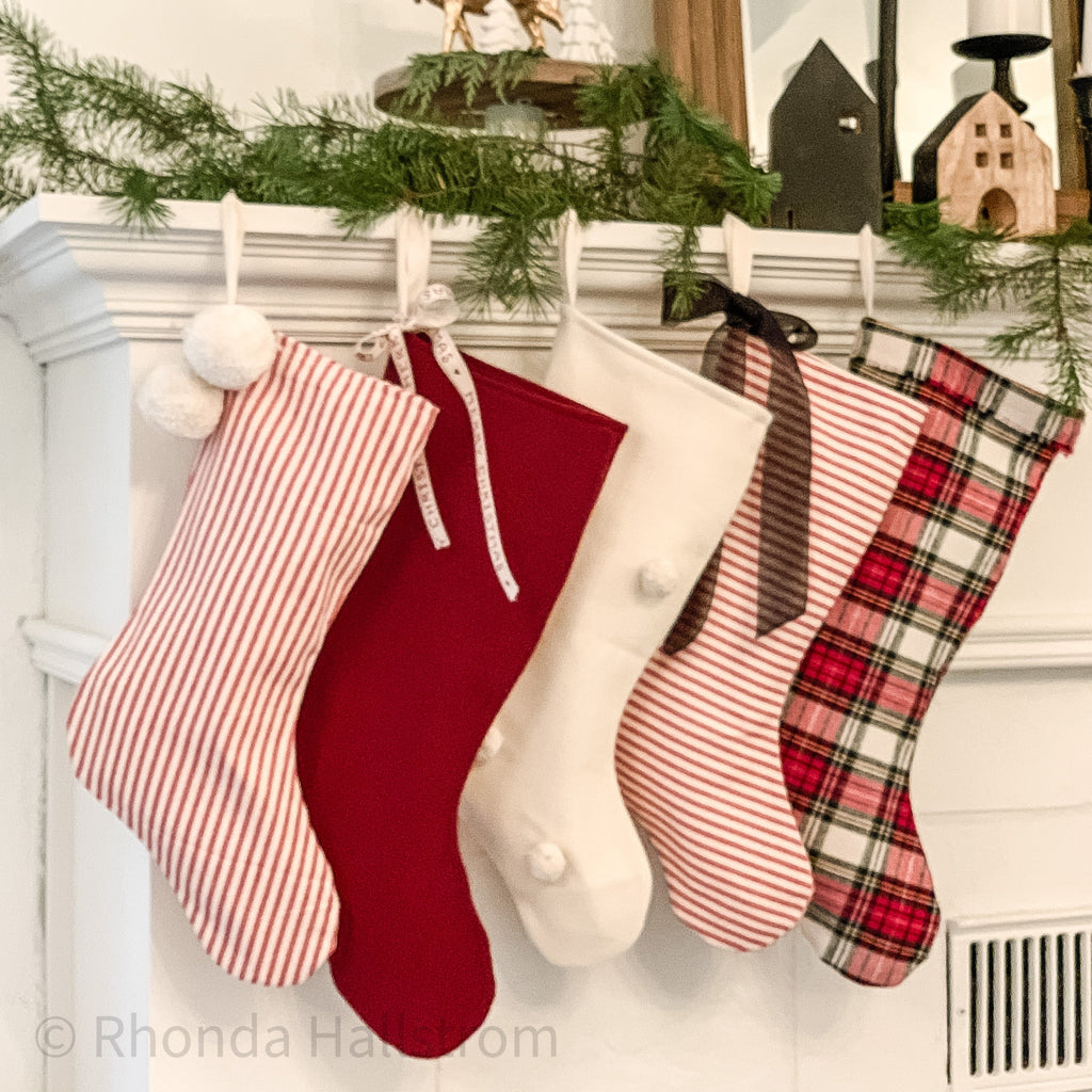 Set 5 Red Stripe and Plaid Christmas Stockings