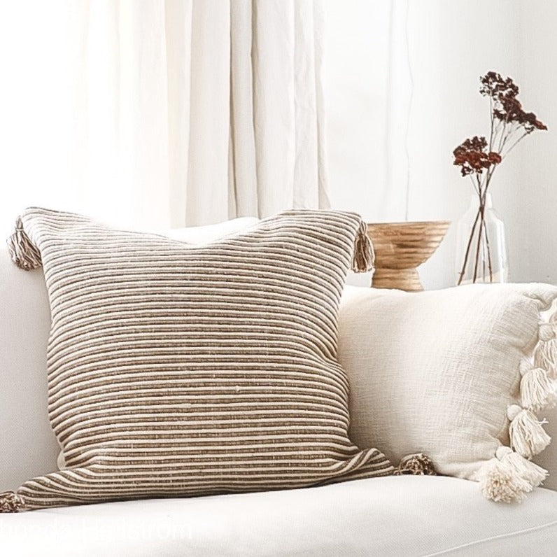 24” Woven Stripe Pillow/ Modern Farmhouse Decor